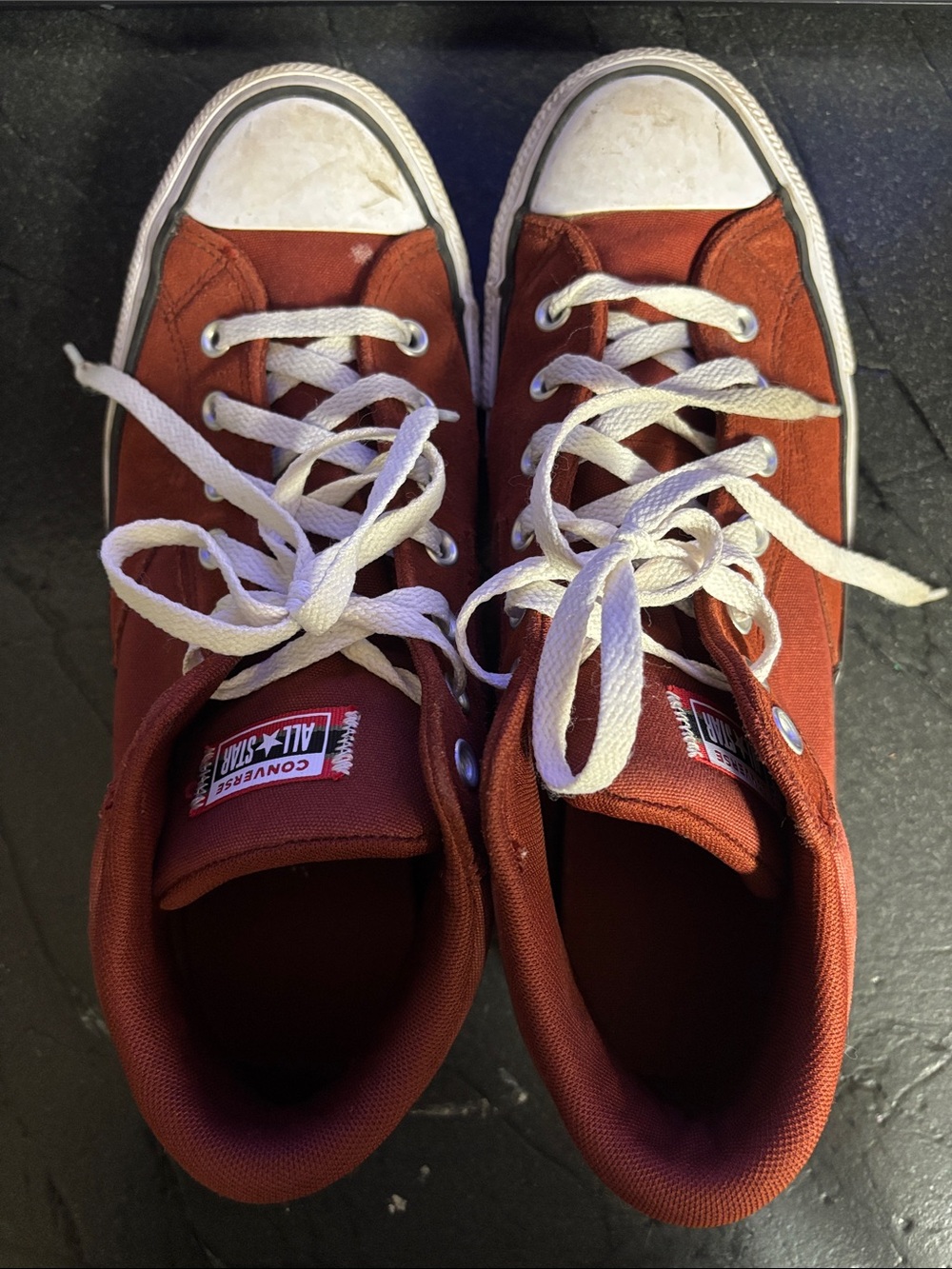 Converse Red Canvas High Top Sneakers with White Accents